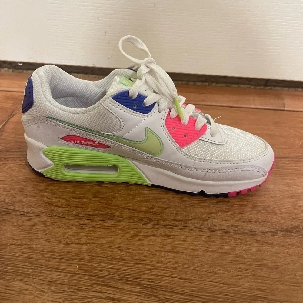 Nike white, purple, green and neon pink air max sneakers​​​​​​​​